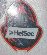 Sticker of a person in a hoodie with the text "HelSec"